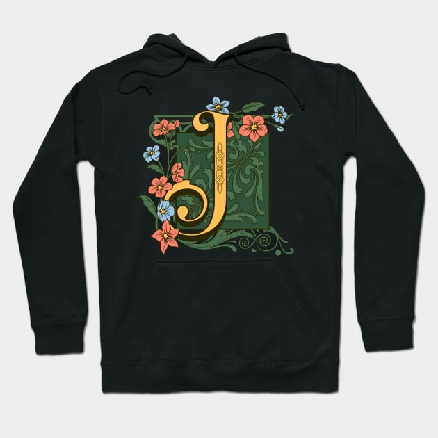 Art Nouveau Letter J, Ornamental Letter J, Art Deco Hoodie by Promen Art